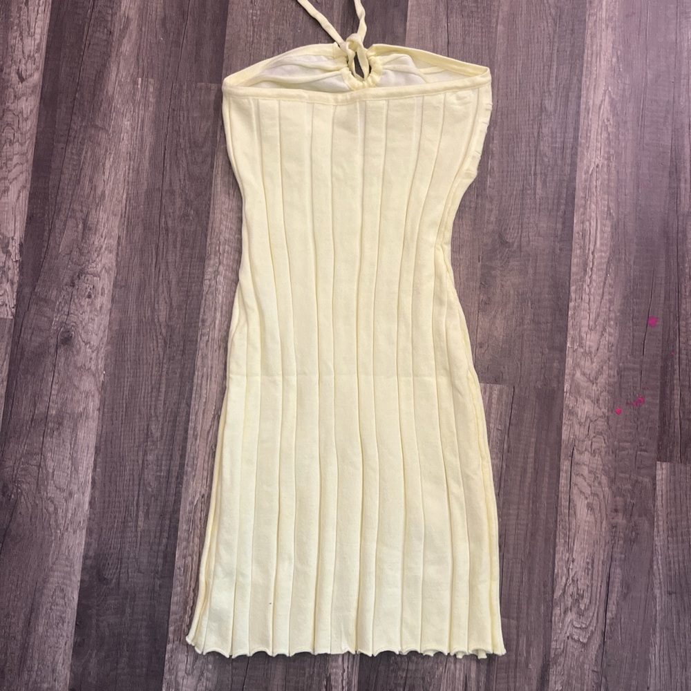 Yellow Strapless Ribbed Dress